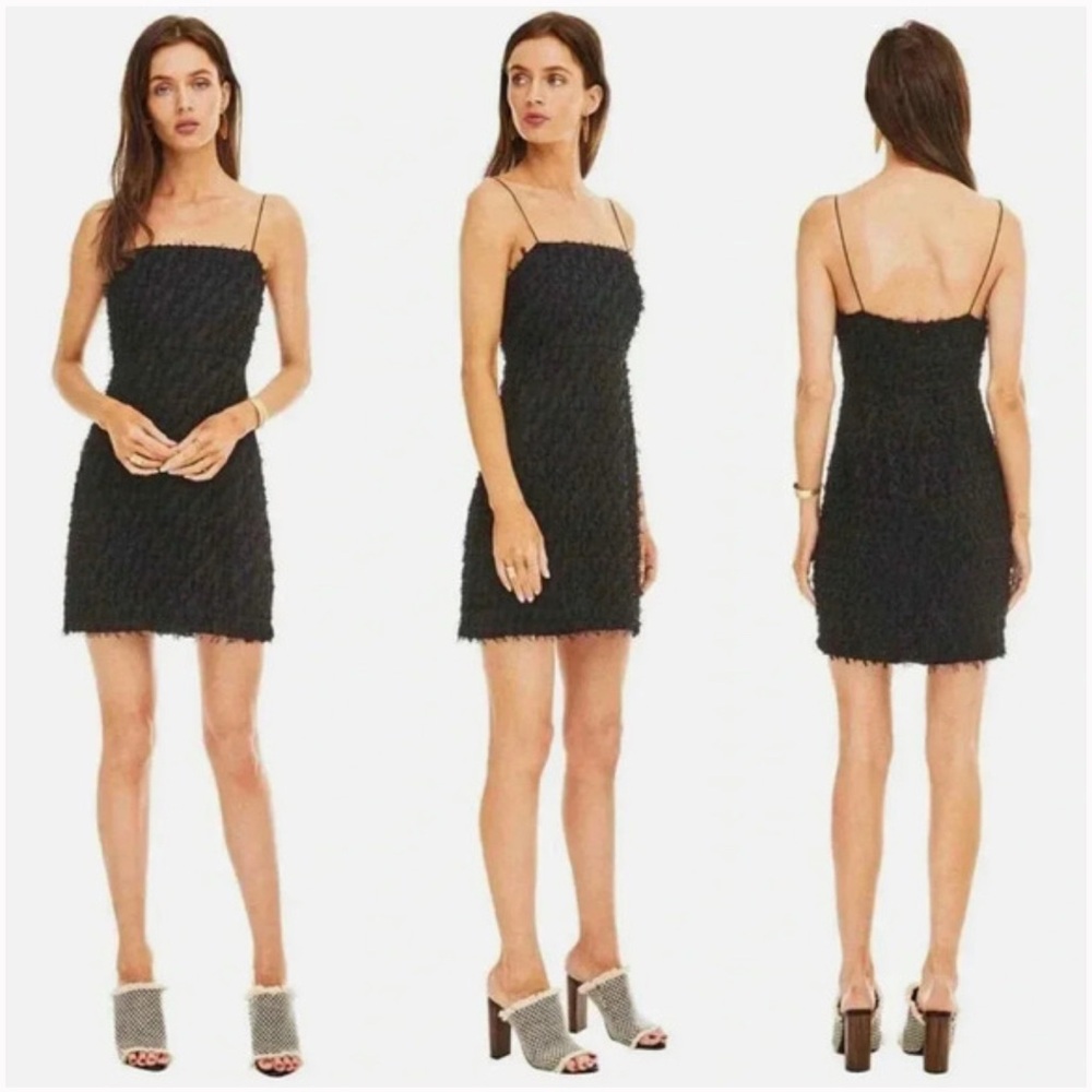 NWT ASTR Livia Spaghetti Strap Black Eyelash Feather Mini Dress